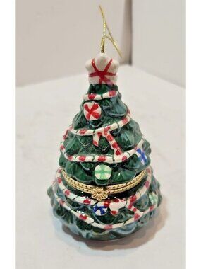 Vtg Ceramic Mr. Christmas Hinged Musical Christmas Tree Animated Peppermint 5”